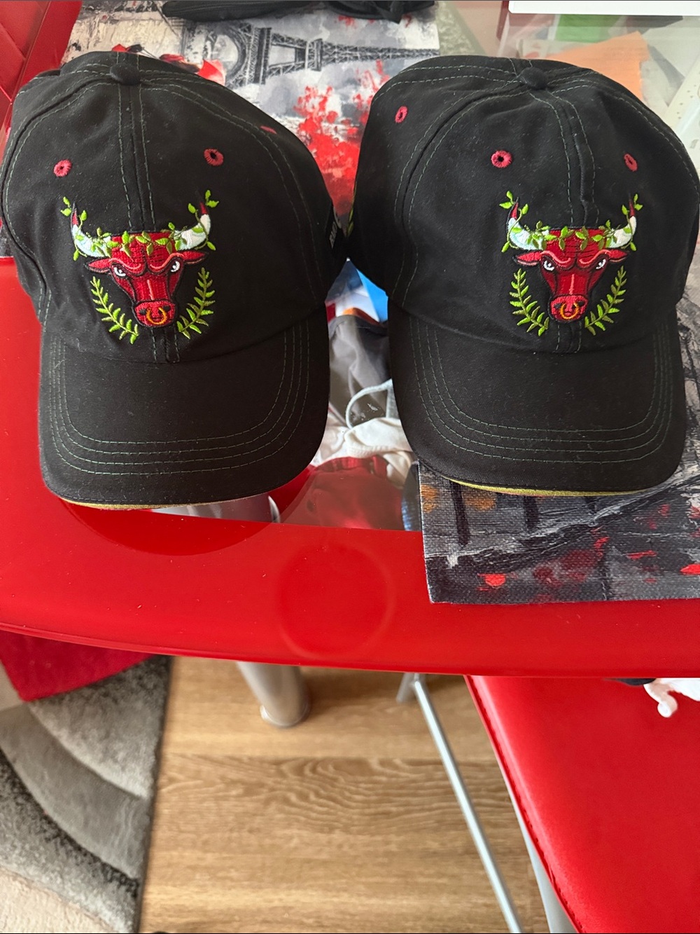 Black Baseball Cap with Red Bull Embroidery - Men's Casual Hat